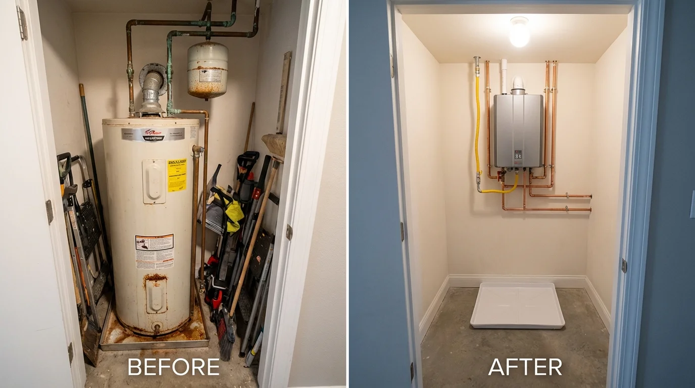 Tank water heater versus wall-mounted tankless unit comparison for Plainfield, IN homeowners