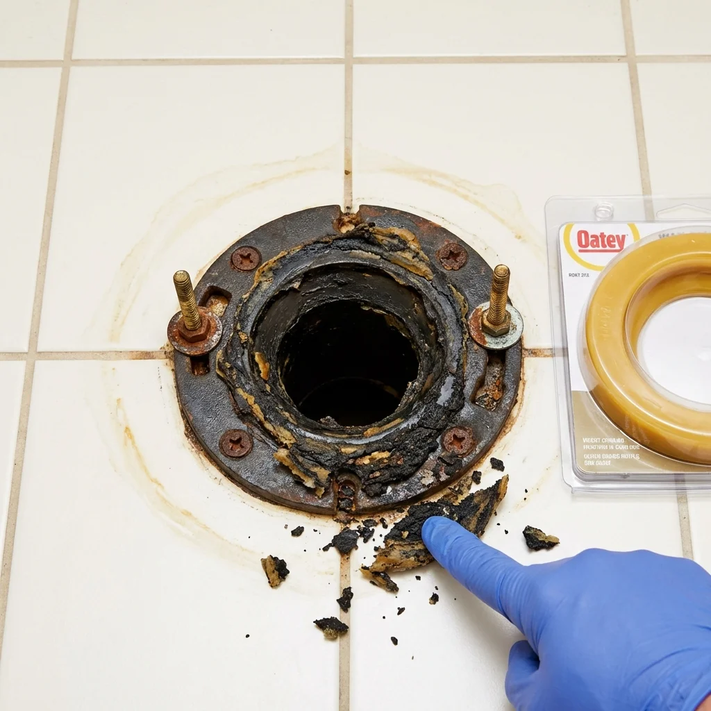 Failed wax ring showing water seepage at the base of a toilet in a Plainfield, IN home